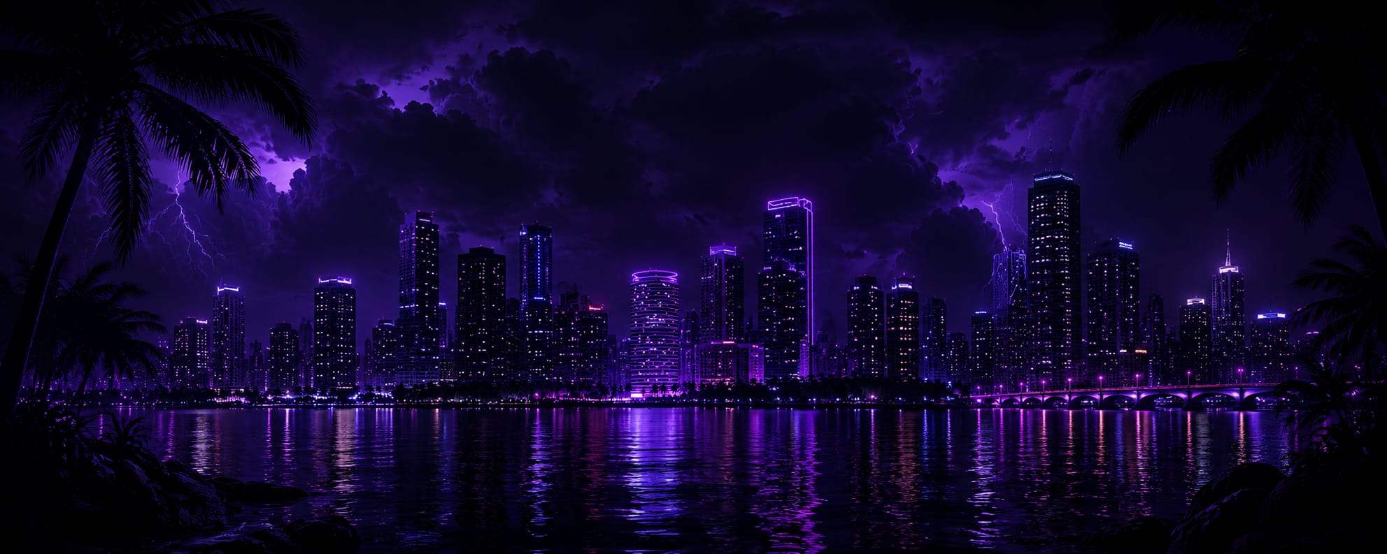 Original Miami Medusa purple skyline reflected on the water